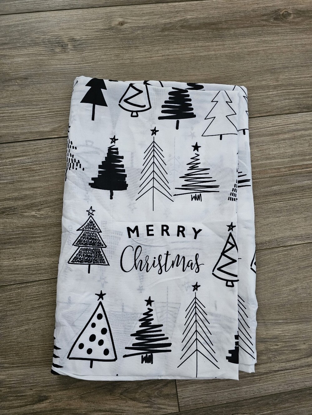 Merry Christmas Tree Print Shower Curtain - Black on White